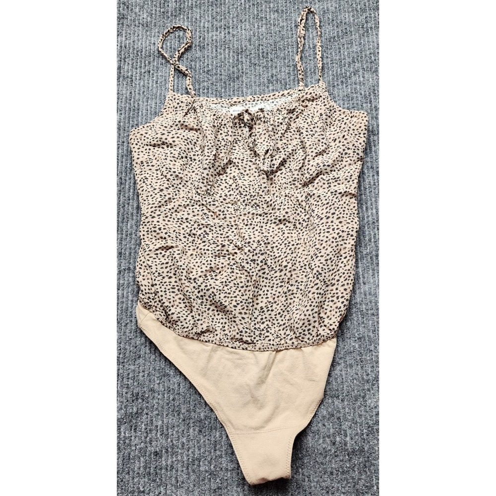Abercrombie & Fitch Animal Print Tie Front Bodysuit Tan Black Medium Sleeveless